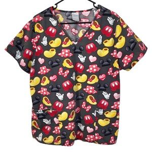 Disney Mickey and Minnie Scrub Top Size Large Grey